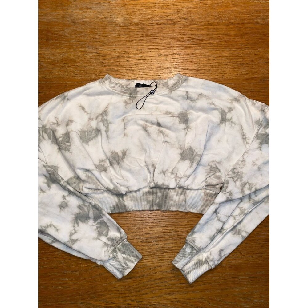 Missguided White & Gray Marble Tie-Dye Cropped Sweatshirt